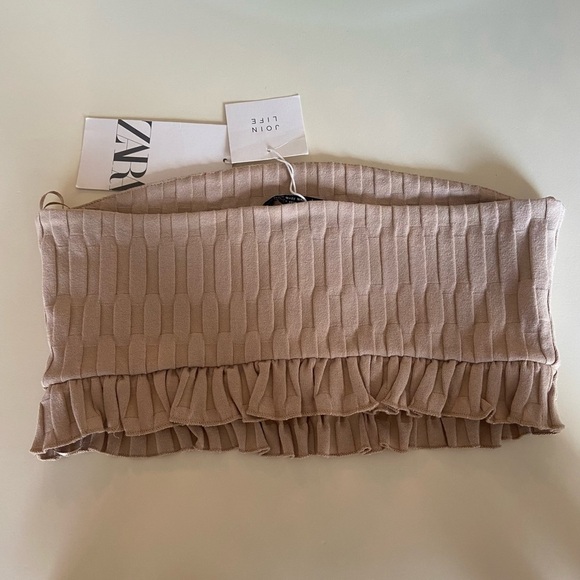 Zara crop strapless tube top tan size medium new with tags - Picture 2 of 4